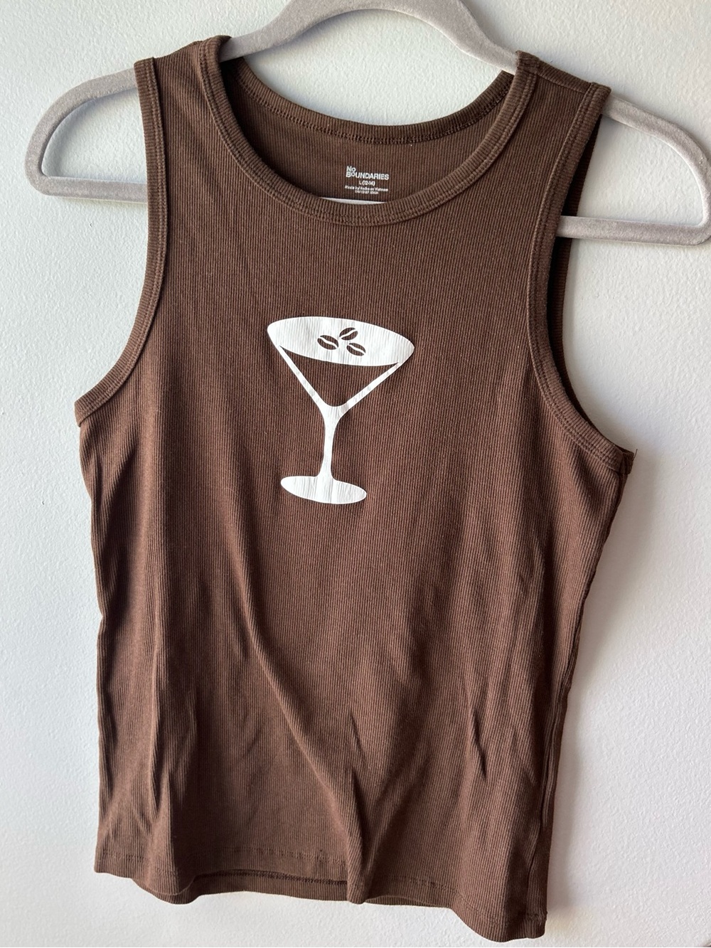 No Boundaries Brown Tank Top with White Martini Glass Graphic